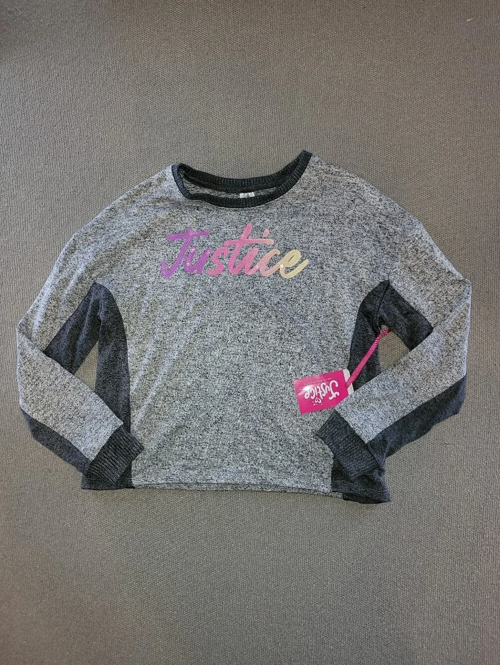 Justice Size Large 12/14 Gray Sweatshirt with Pastel Ombre Logo NWT
